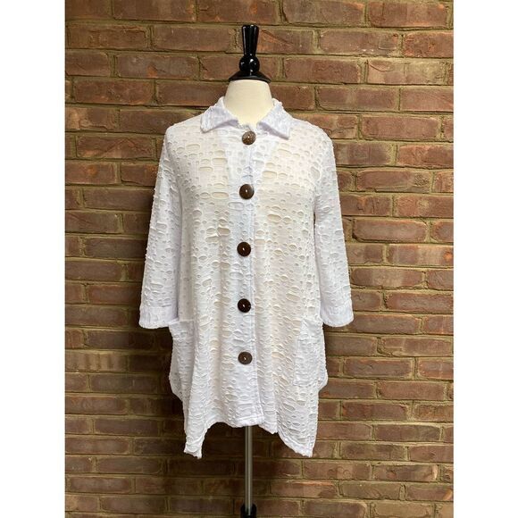 Kaktus White Sheer 3/4 Sleeve Button Down Tunic Cover-Up Size Small NWOT - Picture 3 of 6